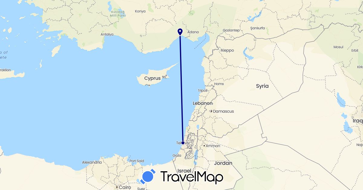 TravelMap itinerary: driving in Israel, Turkey (Asia)